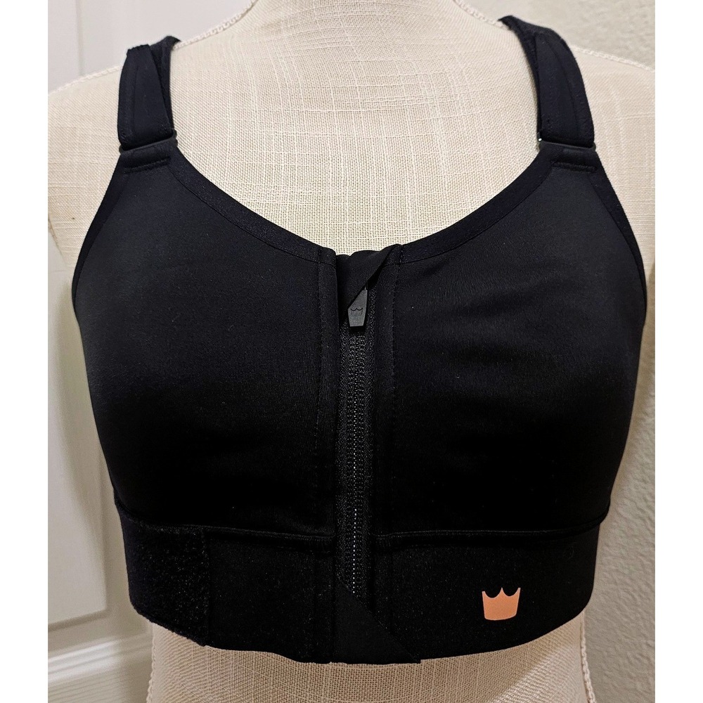 SheFit Flex Front Zip Sports Bra Black Rose Gold Size Medium with Wash Bag